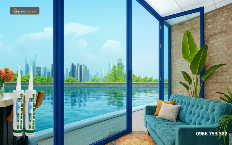 Keo silicone màu xanh dương trám cửa nhôm kính màu xanh dương