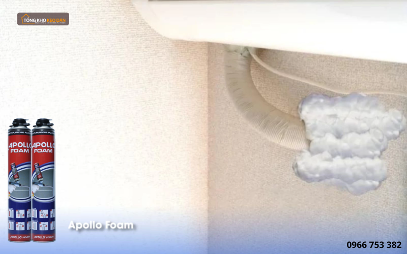 bịt kín lỗ tường điều hòa bằng bọt nở Apollo