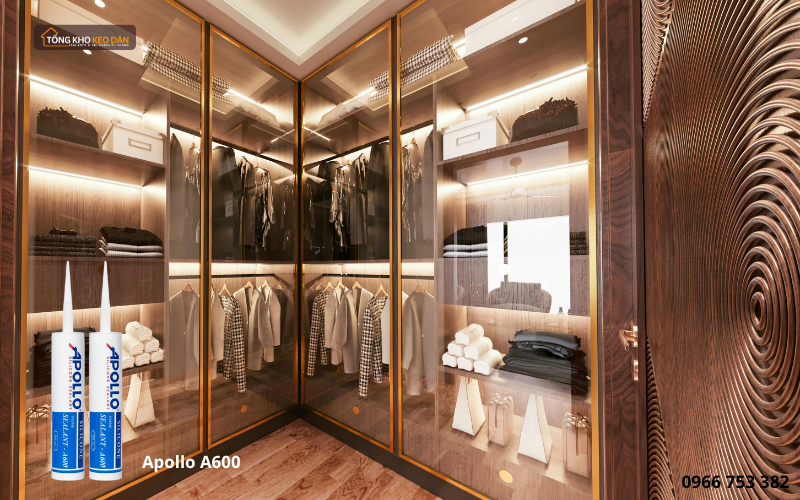 keo Apollo A600 dán kính thi công tủ quần áo