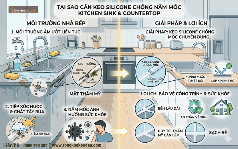 3 loại keo silicone chống nấm mốc nhà bếp