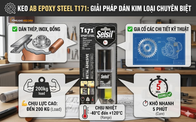 Dùng Selsil Epoxy Steel T171 (xám) epoxy T171 trong suốt và xám khác gì