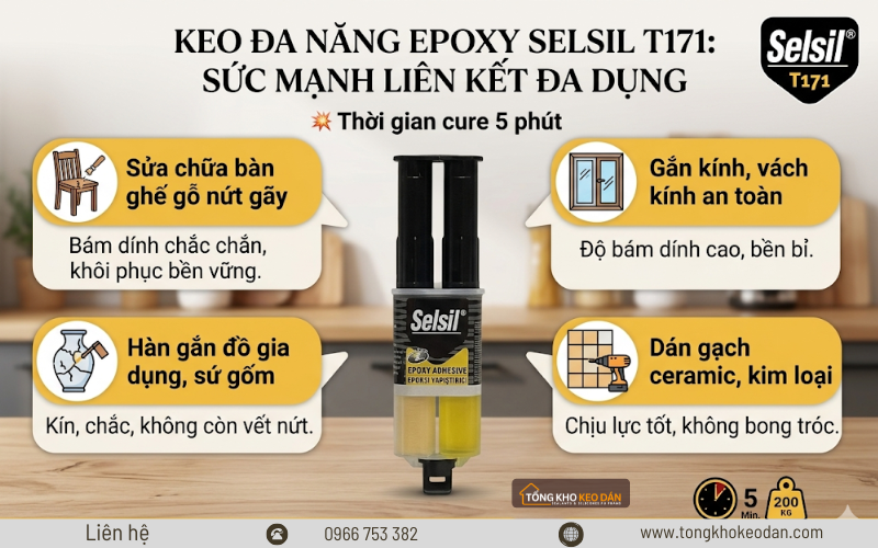 Keo Đa Dụng Selsil Epoxy Syringe T171 (1) keo AB epoxy T171 dán đa năng