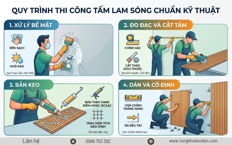cách thi công tấm ốp lam sóng