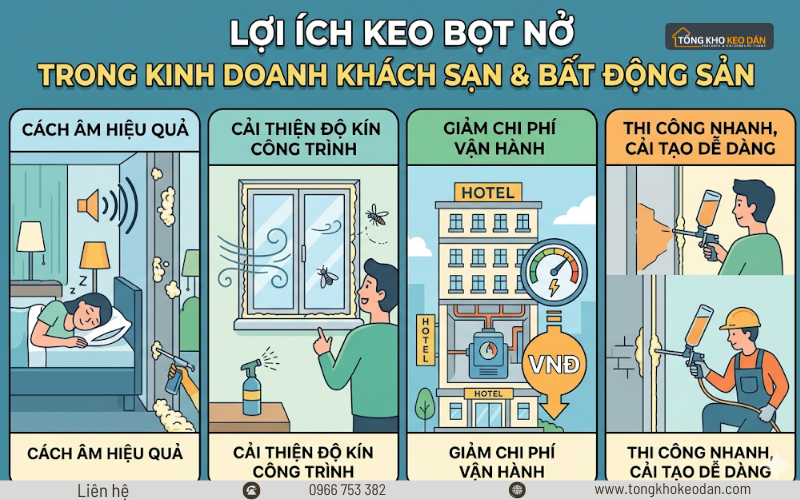 keo bọt nở thi công cách âm tòa nhà