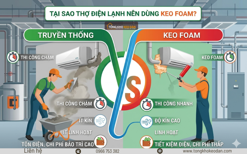 keo foam lắp đặt máy lạnh