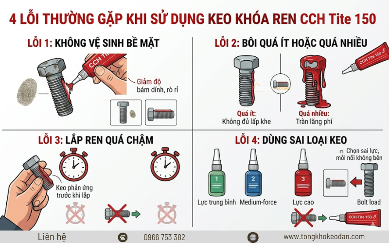 lỗi thường gặp khi sử dụng keo khóa ren CCH Tite 150