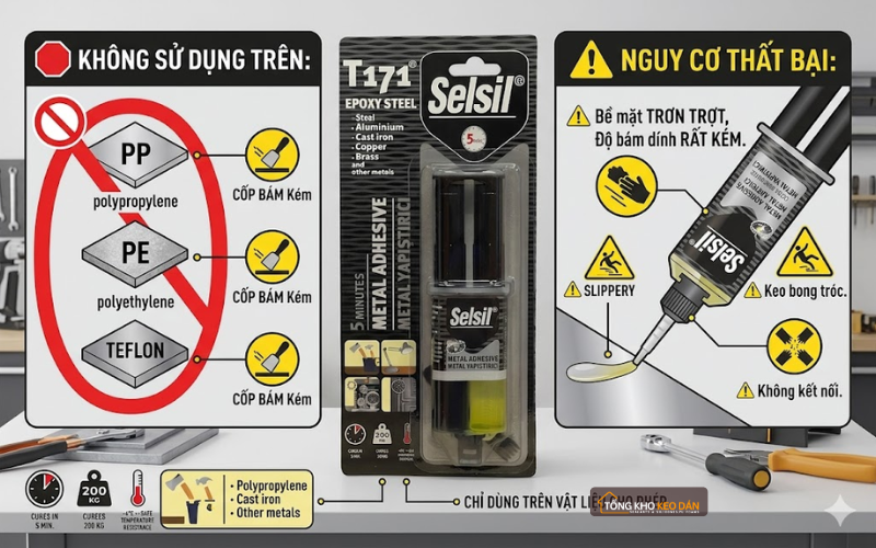lưu ý sử dụng keo Selsil Epoxy Steel T171 ứng dụng keo AB T171 epoxy dán thép