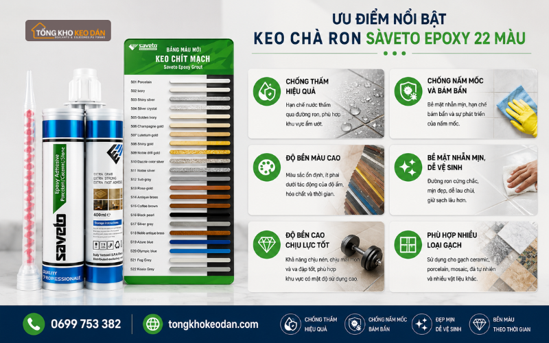 bảng màu keo chà ron Saveto Epoxy 2 thành phần
