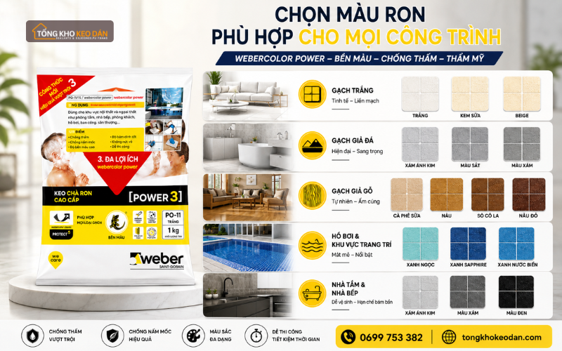 bảng màu keo chà ron Weber