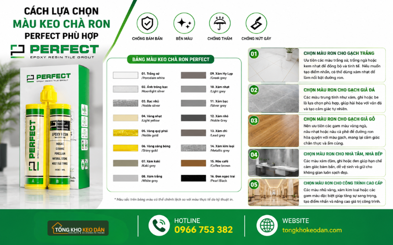 bảng màu keo chít mạch Perfect Epoxy 2 thành phần