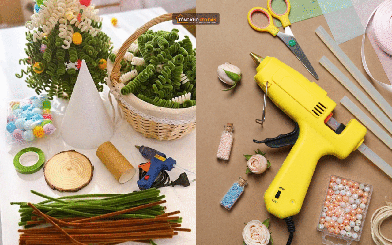 làm cây thông Noel bằng keo nến và kẽm nhung