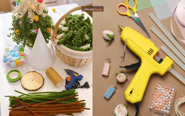 làm cây thông Noel bằng keo nến và kẽm nhung