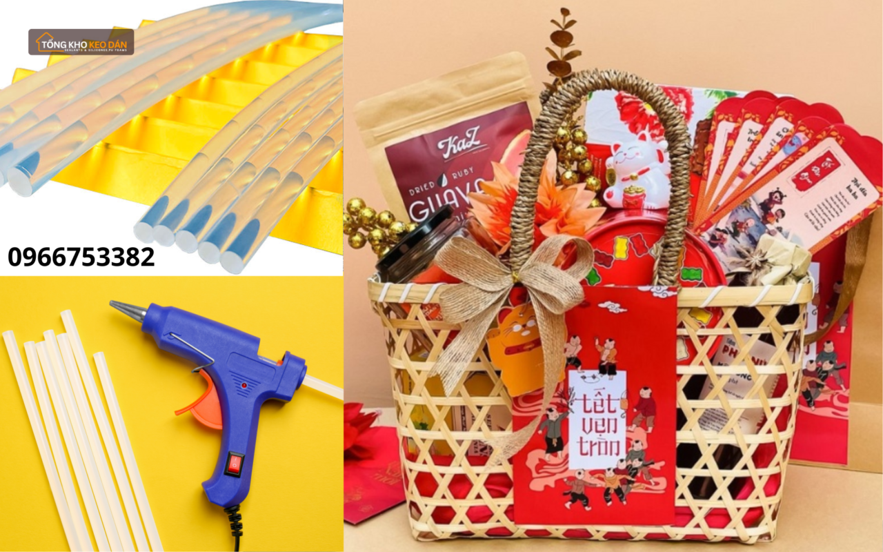 trang trí giỏ quà Tết đẹp với keo nến