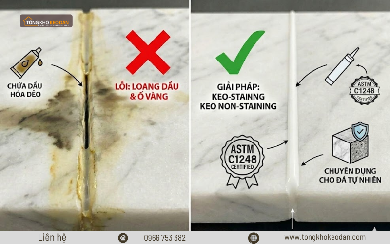 keo silicone dán đá bị loang màu