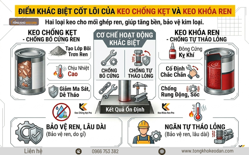 điểm khác biệt keo chống kẹt và keo khóa ren
