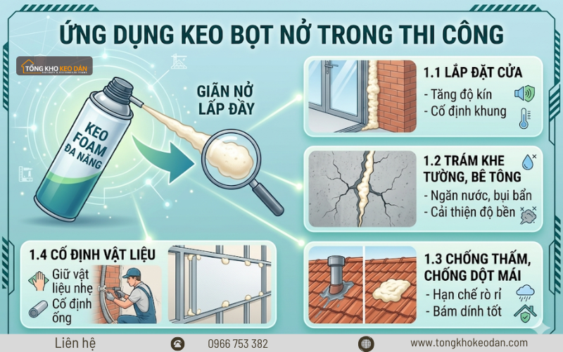 keo bọt nở ứng dụng trong thi công công trình