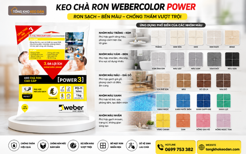 bảng màu keo chà ron Webercolor Power