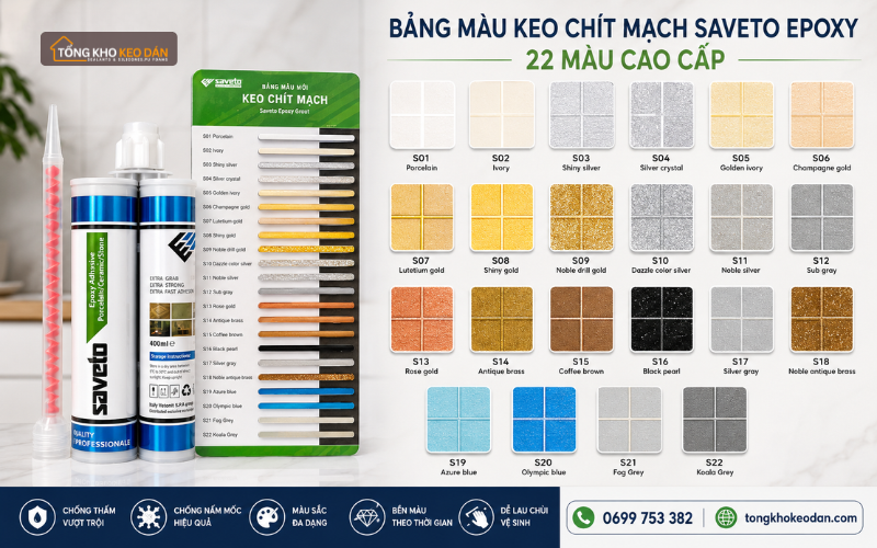 keo chà ron Saveto Epoxy 22 màu